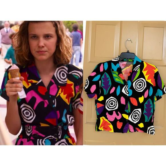 Stranger Things S3 Shirt S. Eleven ASO Inspired, 80s Memphis Retro Print Netflix - Picture 1 of 6
